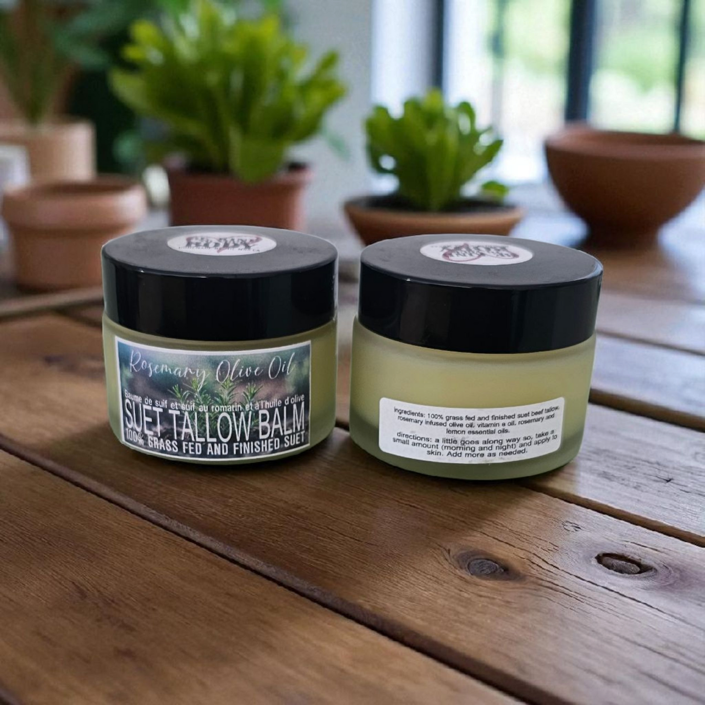 Rosemary Olive Oil Suet Tallow (2oz frosted glass jar)/Suif de Bœuf au Romarin et à l’Huile d’Olive (pot en verre givré de 60 ml)