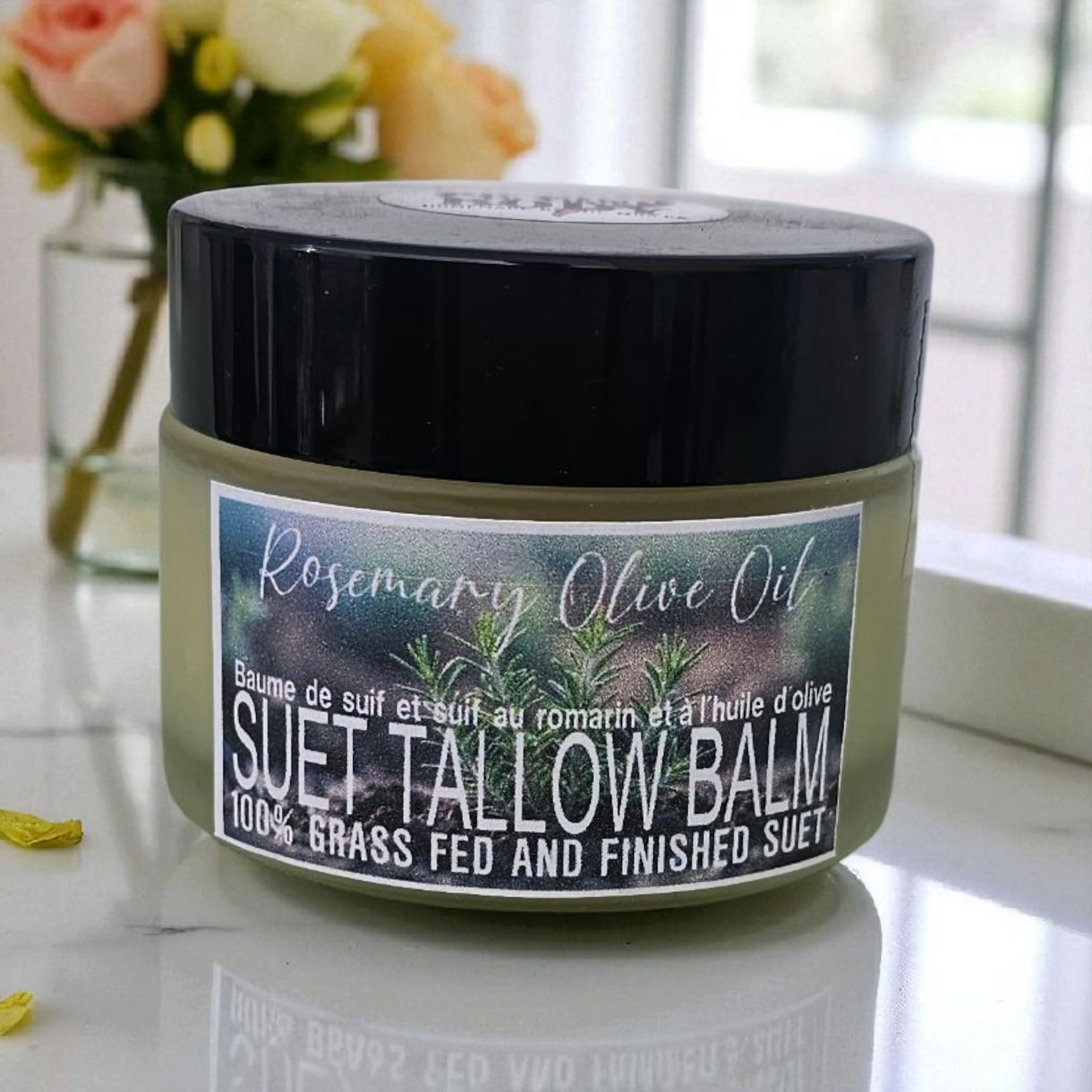 Suet Beef Tallow Facial Balm (2oz frosted glass jar)/Baume Visage au Suif de Bœuf (pot en verre givré de 60 ml)