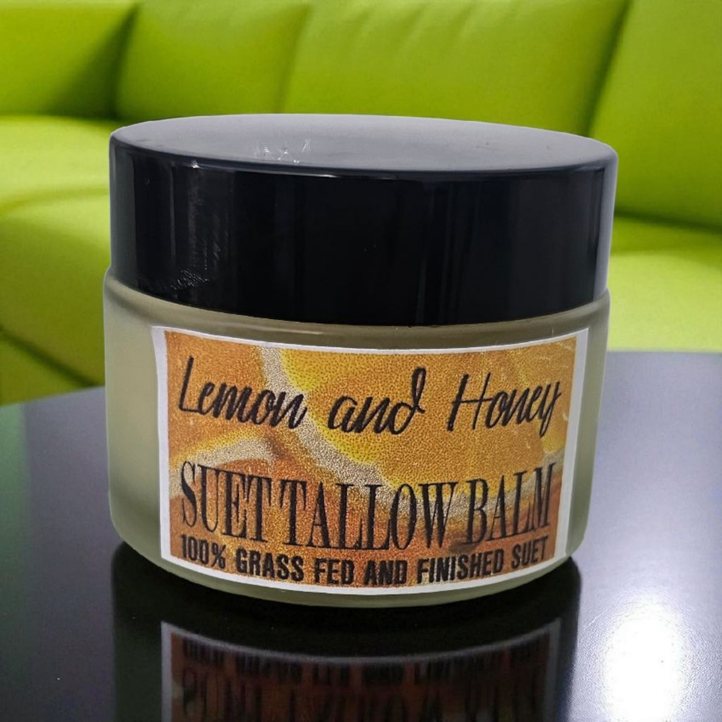 Lemon and Honey Suet Tallow (2oz frosted glass jar) / Suif de se graisse citron et miel (pot en verre givré de 2 oz)