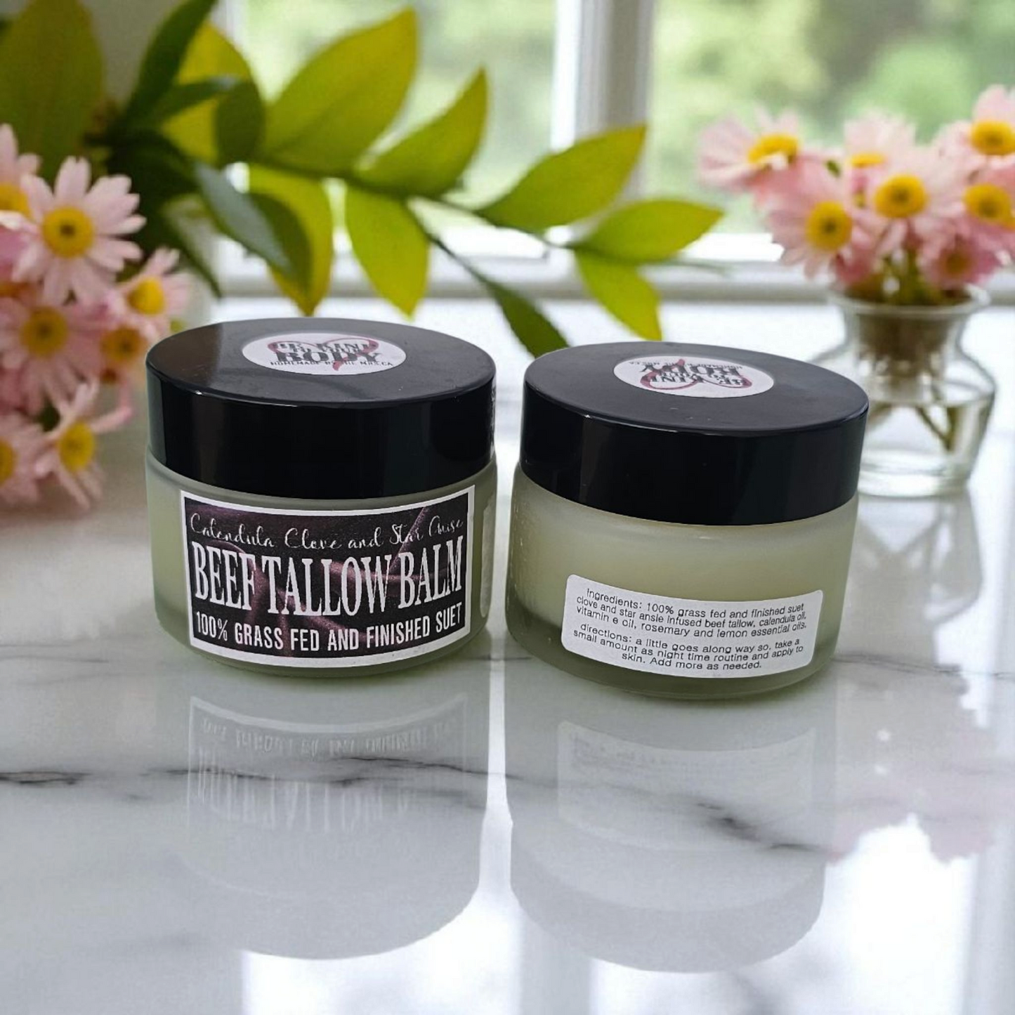 Calendula Clove and Star Anise Facial Suet Beef Tallow Balm/ Baume pour le visage au suif de boeuf, calendula, clou de girofle et anis étoilé