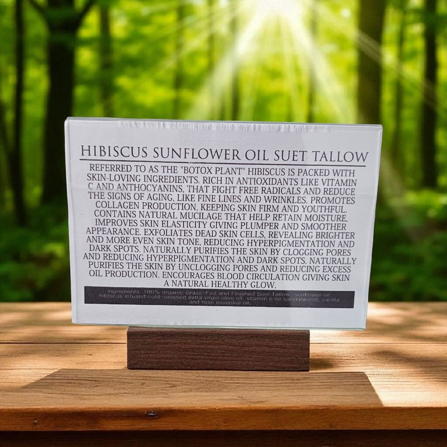 Hibiscus Sunflower Oil Suet Beef Tallow (2oz frosted glass jar)/Suif de Bœuf à l’Hibiscus et à l’Huile de Tournesol (pot en verre givré de 60 ml)