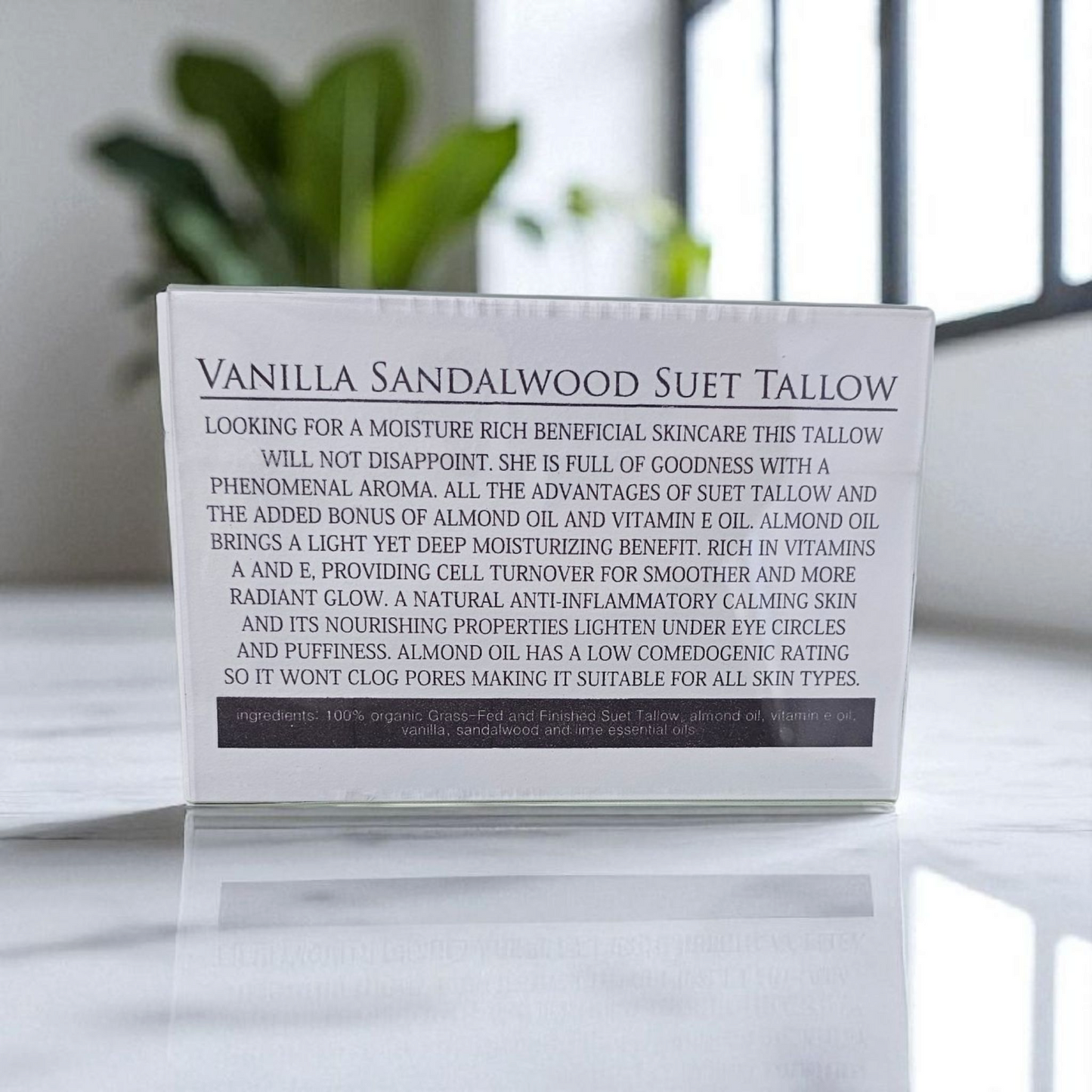 Vanilla Sandalwood Suet Beef Tallow Facial Balm / Baume au Suif de Bœuf, Vanille et Bois de Santal