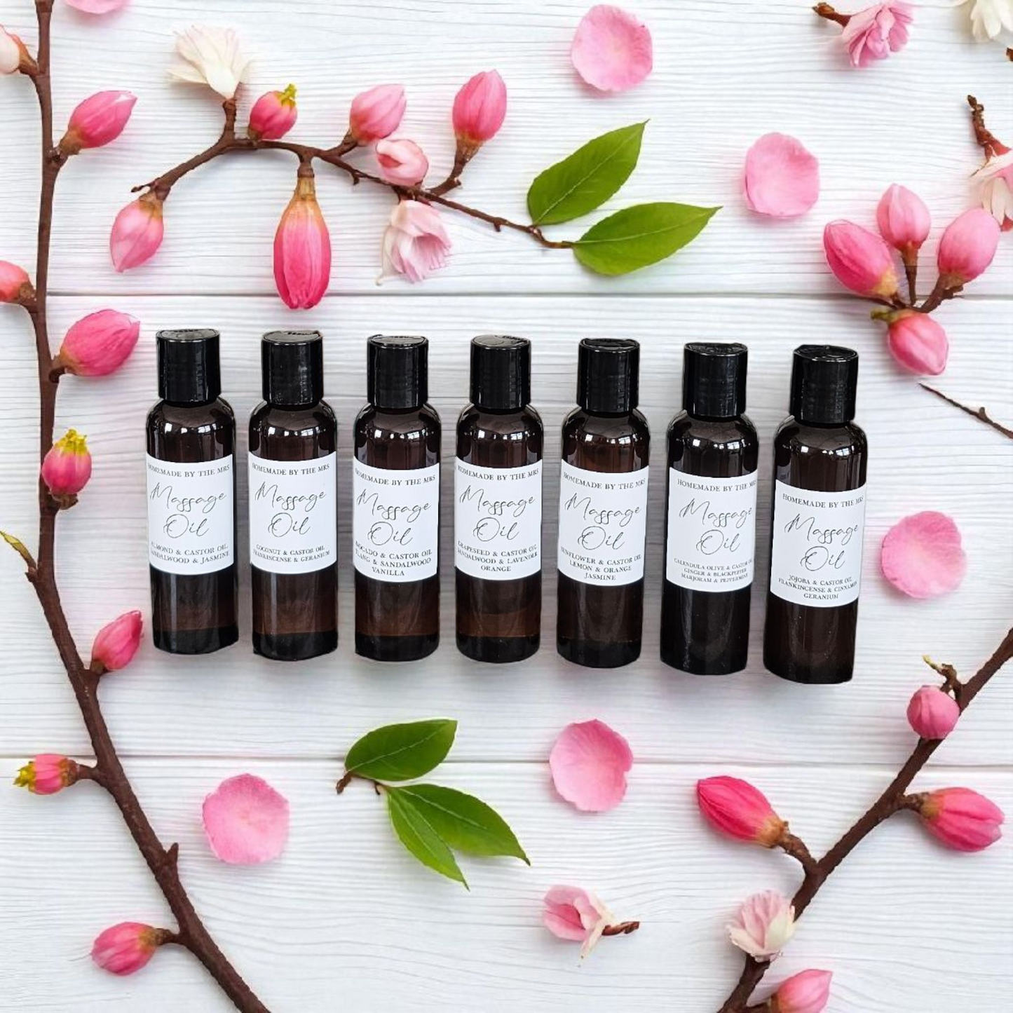 Sunflower + Castor Oil Lemon, Orange and Jasmine Massage Oil (4oz Amber Squeeze Bottle)