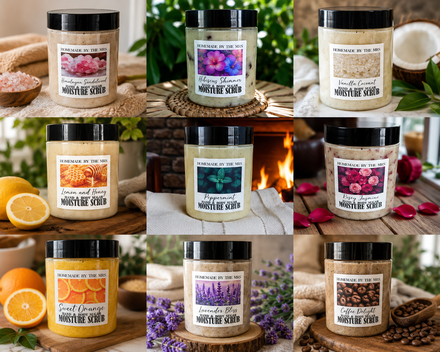 Moisture Sugar Scrub Hand and Body (Vanilla Macadamia) 8oz Clear Jar