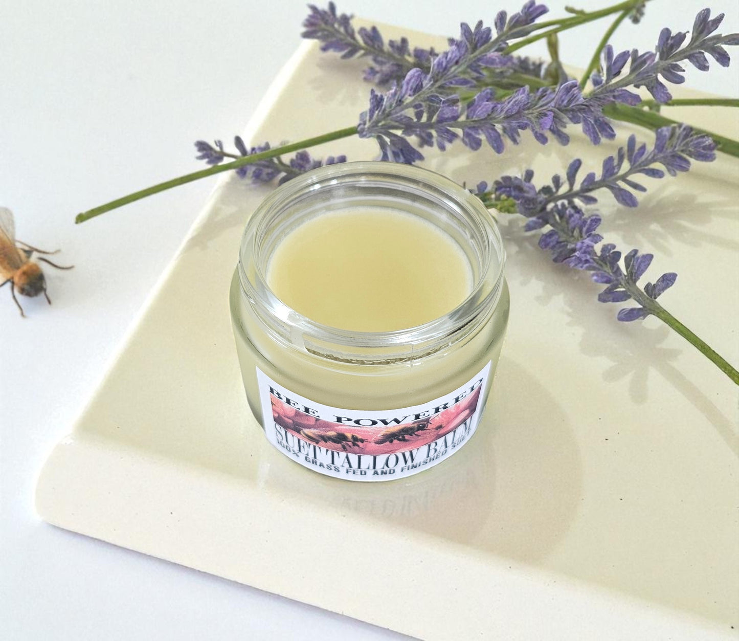 Bee Powdered Suet Tallow Facial Balm (2oz frosted glass jar)