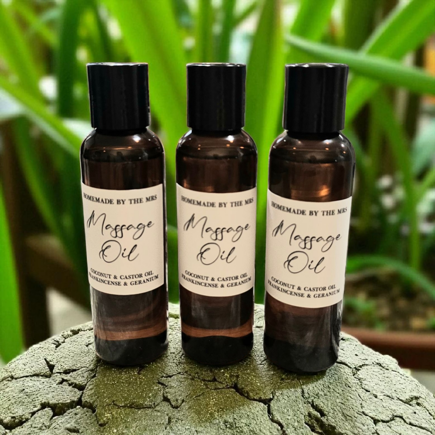 Coconut & Castor Oil Frankincense and Geranium Massage Oil (4oz Amber Squeeze Bottle)