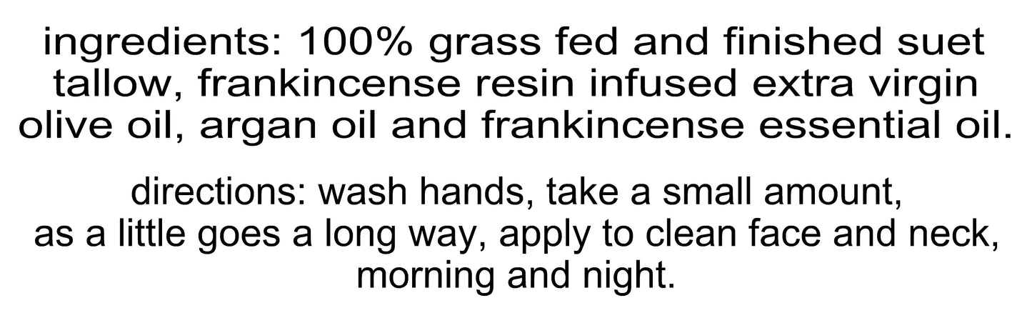 Double Frankincense Suet Tallow Facial Balm (2oz Frosted Glass Jar)