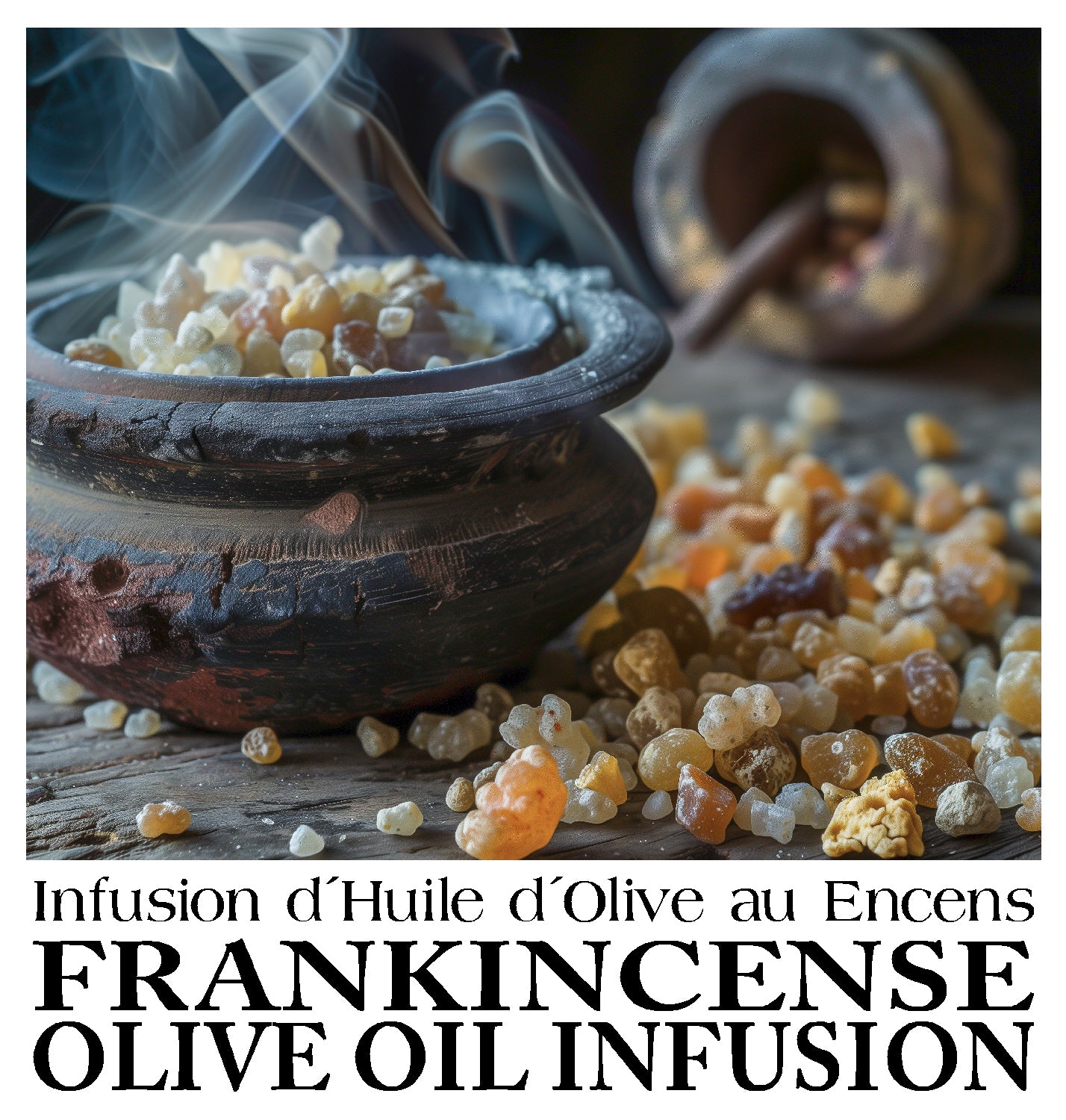 Frankincense Resin Infused Herbal Olive Oil / Huile d'olive aux herbes infusée à la résine d'encens
