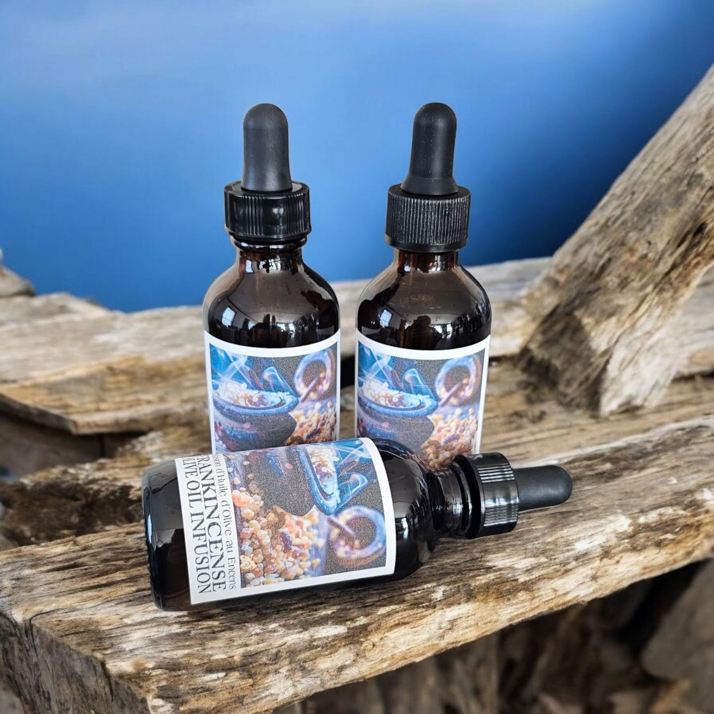 Frankincense Resin Infused Herbal Olive Oil / Huile d'olive aux herbes infusée à la résine d'encens