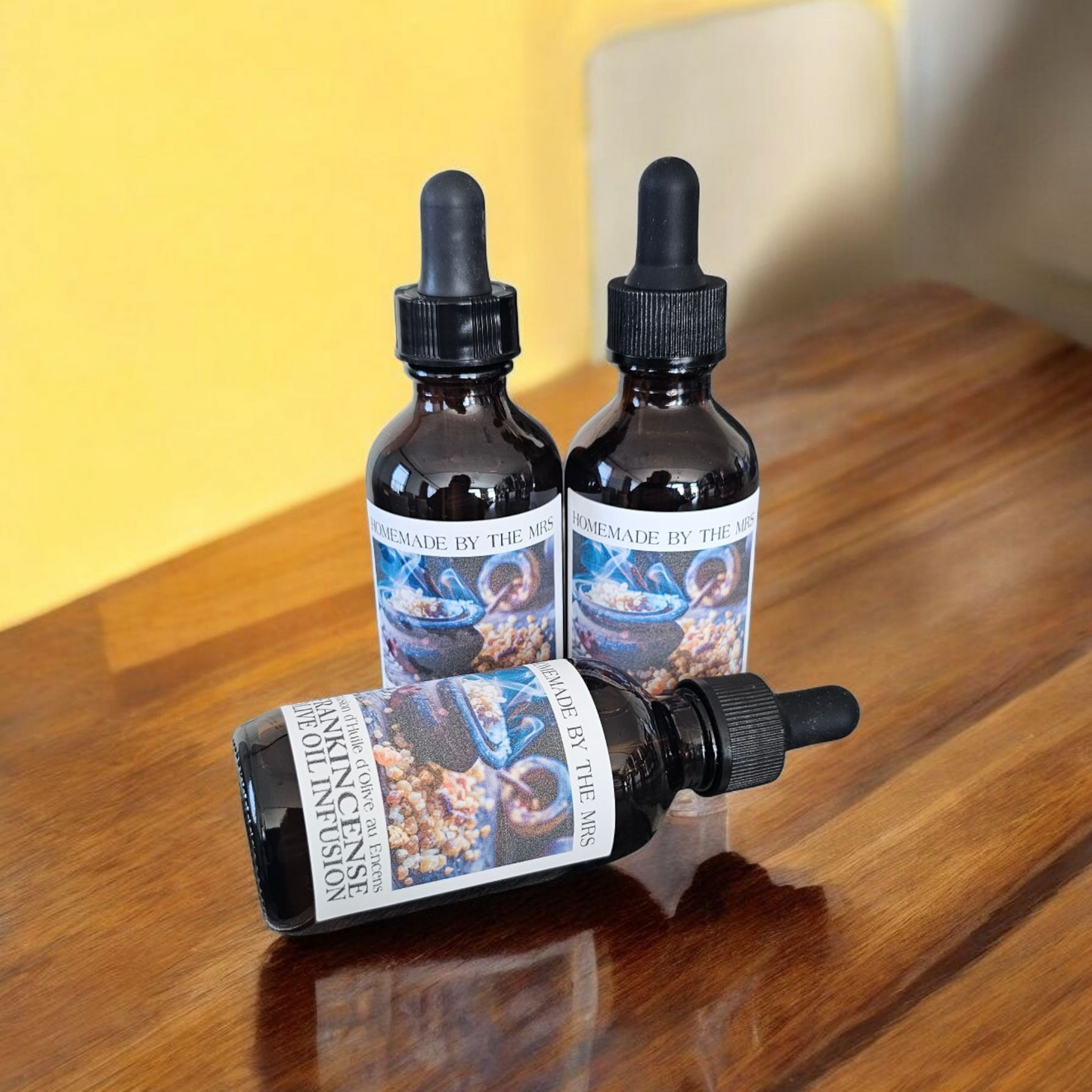 Frankincense Resin Infused Herbal Olive Oil / Huile d'olive aux herbes infusée à la résine d'encens
