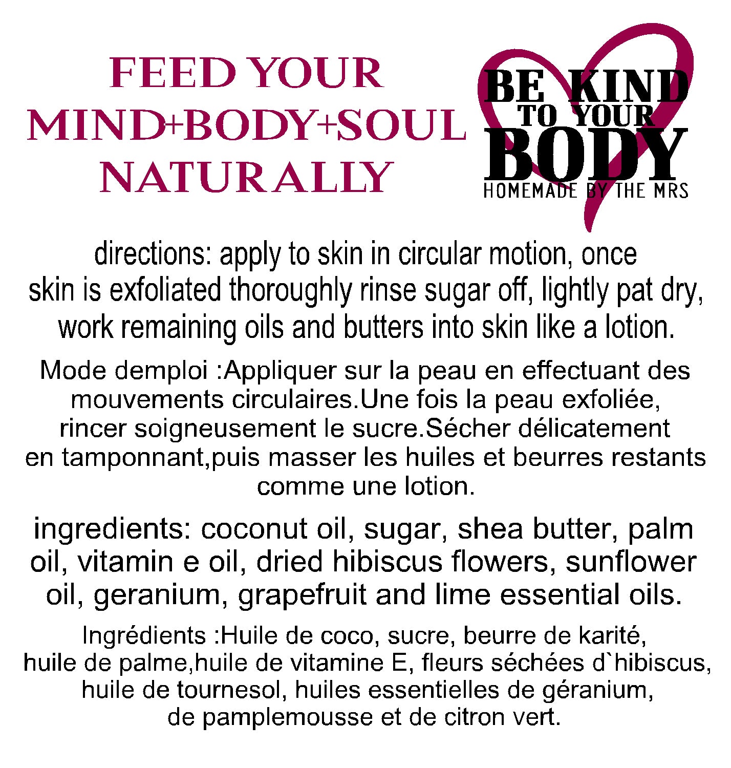 Hibiscus Sunflower Milk Moisture Sugar Scrub Hand and Body/ Gommage au sucre hydratant au lait d’hibiscus et de tournesol pour les mains et le corps