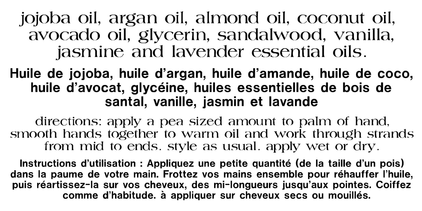 Hydrating Hair Oil (75ml Vacuum Pump Bottle) Huile Capillaire Hydratante (Flacon Pompe Sous Vide de 75 ml)