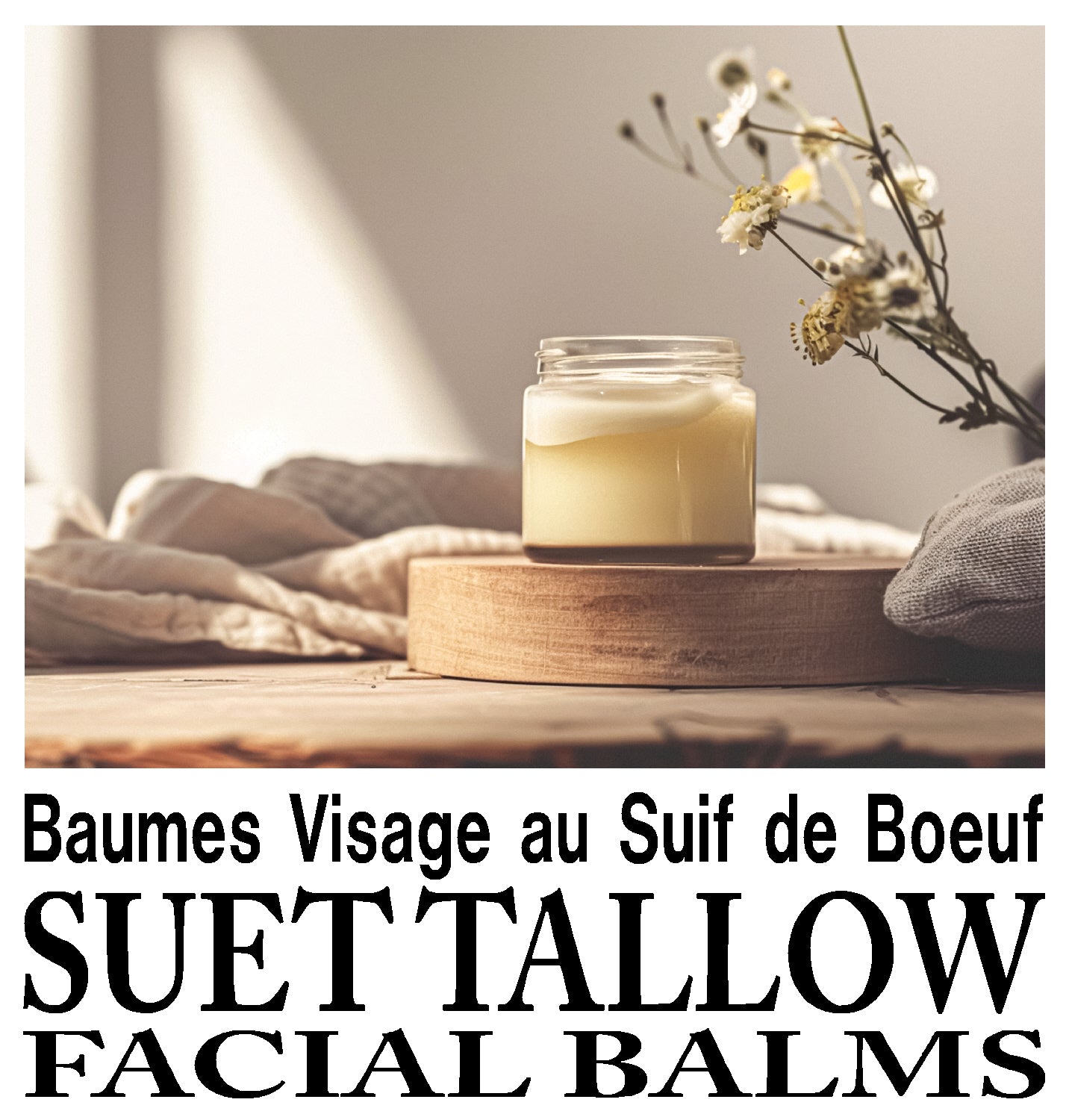 Suet Beef Tallow Facial Balm (2oz frosted glass jar)/Baume Visage au Suif de Bœuf (pot en verre givré de 60 ml)