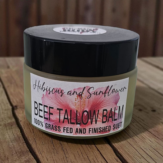Hibiscus Sunflower Oil Suet Beef Tallow (2oz frosted glass jar)/Suif de Bœuf à l’Hibiscus et à l’Huile de Tournesol (pot en verre givré de 60 ml)