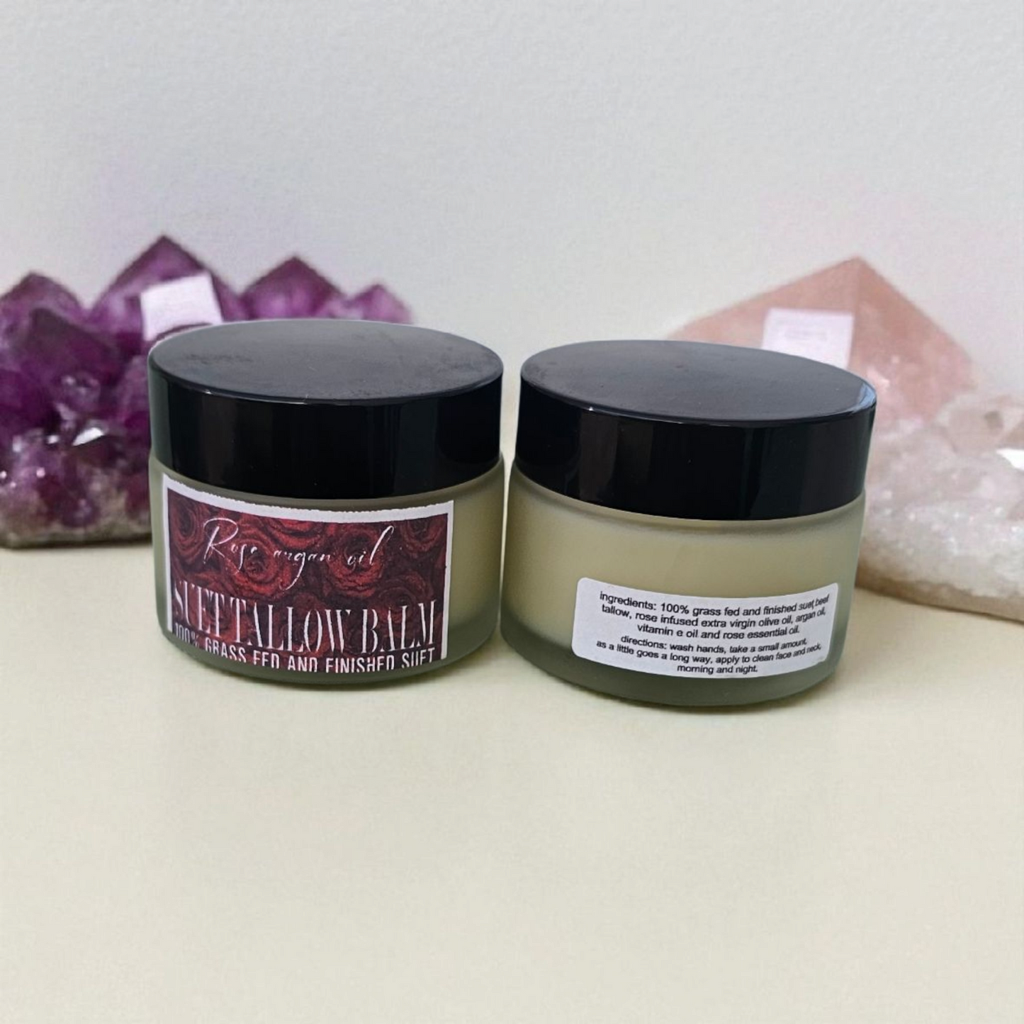 Rose Argan Oil Suet Tallow (2oz frosted glass jar)/Suif de Bœuf à la Rose et à l’Huile d’Argan (pot en verre givré de 60 ml)