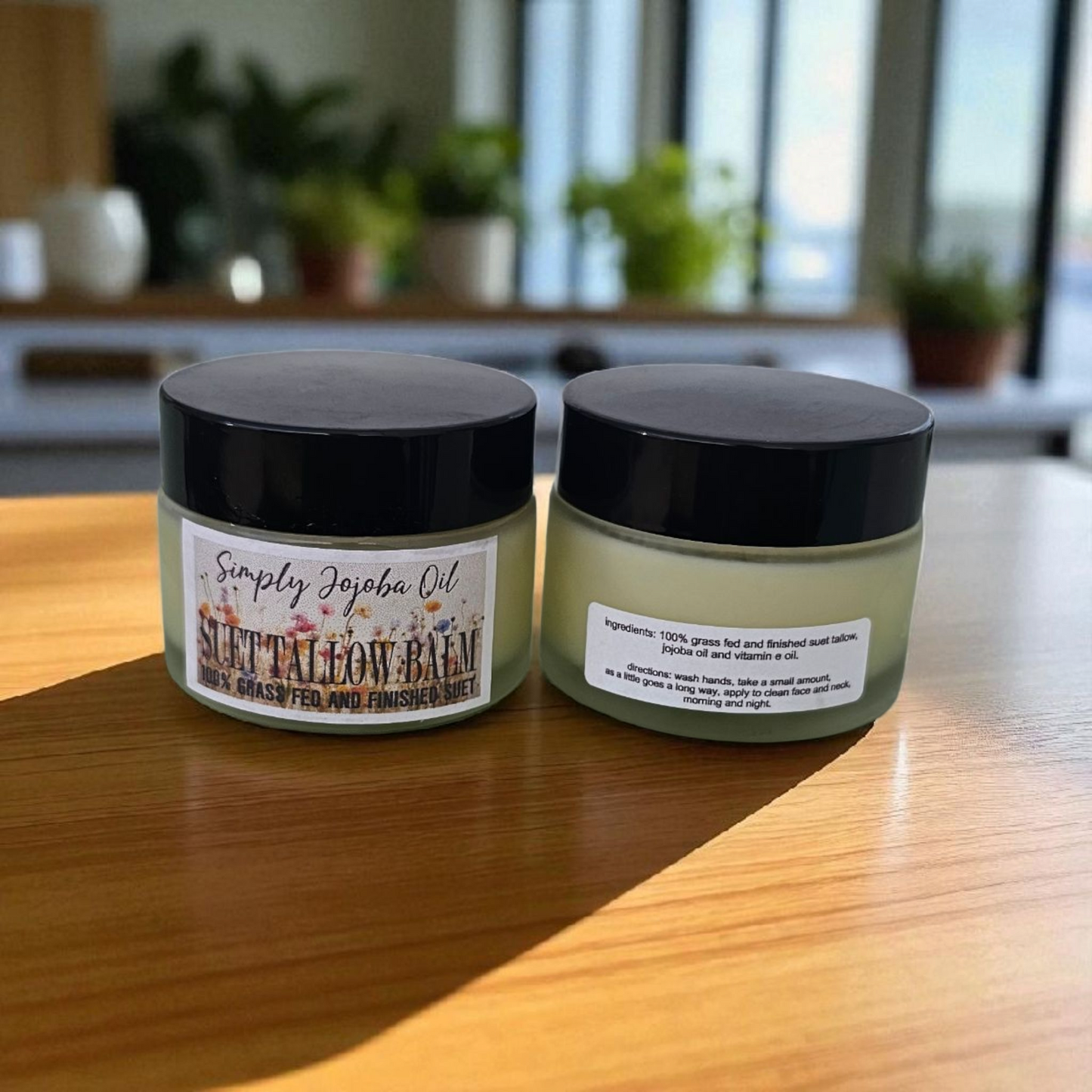 Simply Jojoba Oil Suet Tallow (2oz frosted glass jar)/Suif de Bœuf et Huile de Jojoba Pure (pot en verre givré de 60 ml)