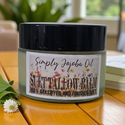 Simply Jojoba Oil Suet Tallow (2oz frosted glass jar)/Suif de Bœuf et Huile de Jojoba Pure (pot en verre givré de 60 ml)