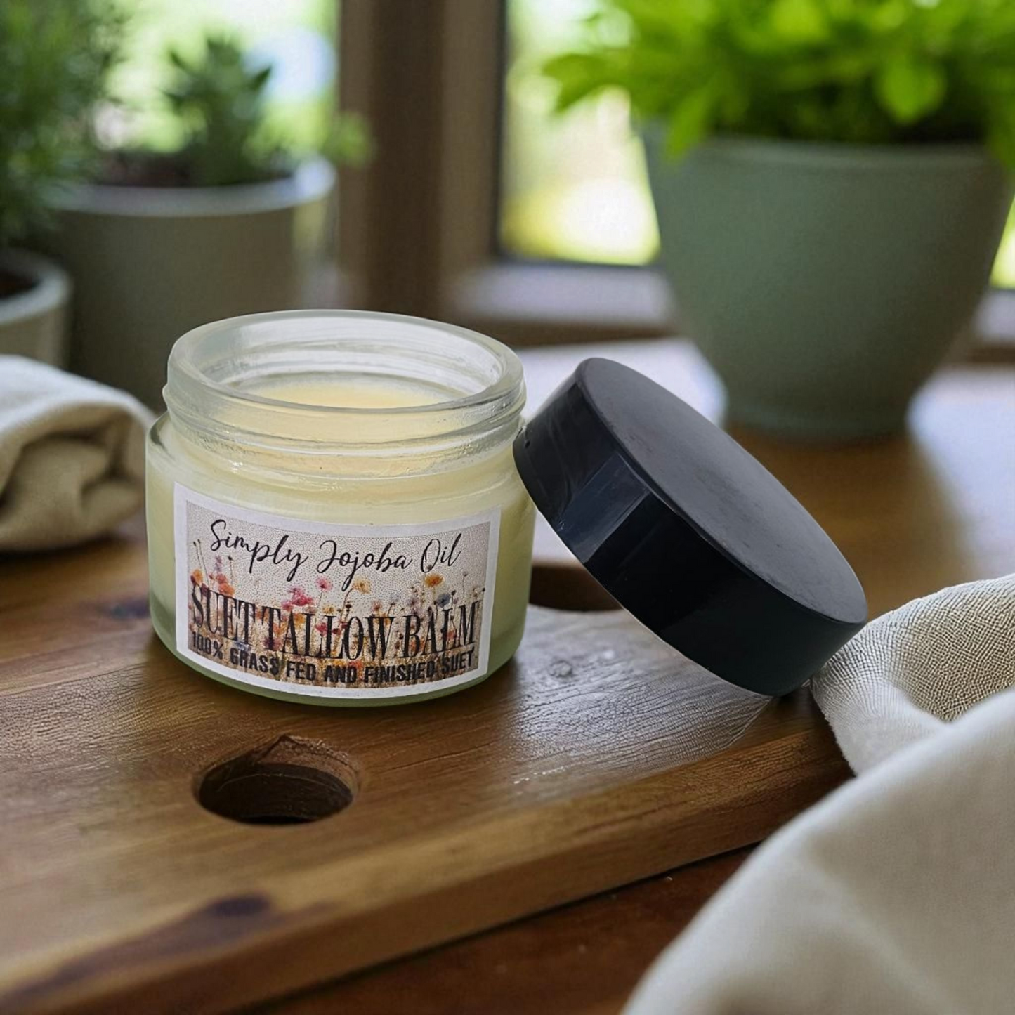 Simply Jojoba Oil Suet Tallow (2oz frosted glass jar)/Suif de Bœuf et Huile de Jojoba Pure (pot en verre givré de 60 ml)