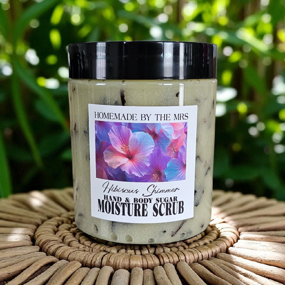 Moisture Sugar Scrub Hand and Body (Hibiscus Shimmer) 8oz clear jar