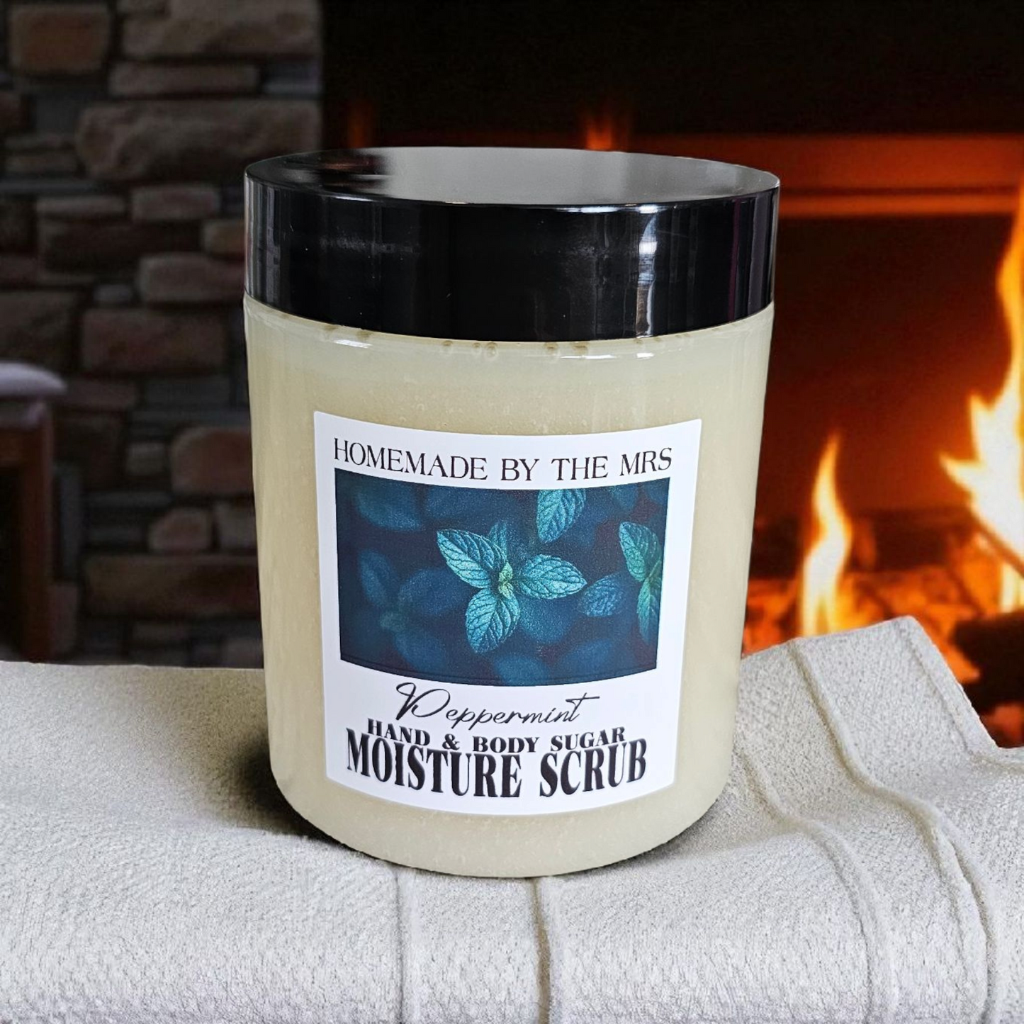 Moisture Sugar Scrub Hand and Body (Peppermint) 8oz clear jar