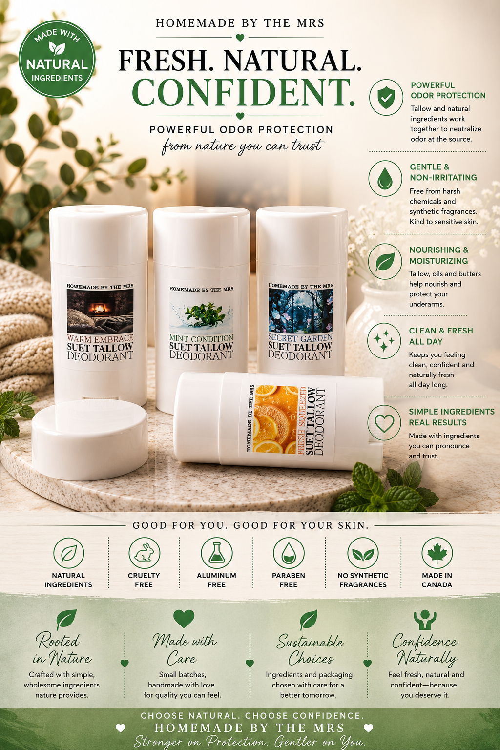 Deodorant Suet Tallow Magnesium (Secret Garden) 2.5oz Plastic Applicator