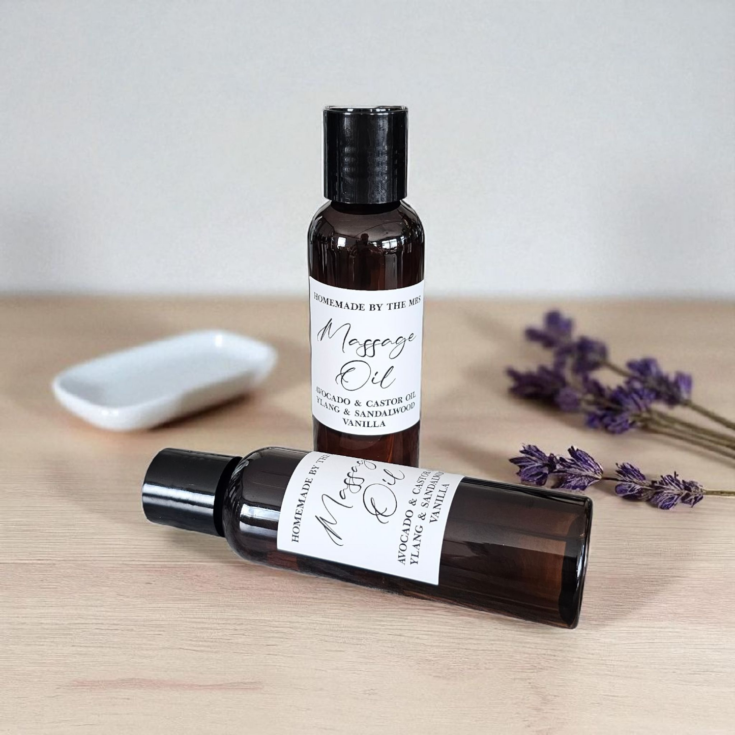 Avocado + Castor Oil Ylang, Sandalwood and Vanilla Massage Oil (4oz Amber Squeeze Bottle)