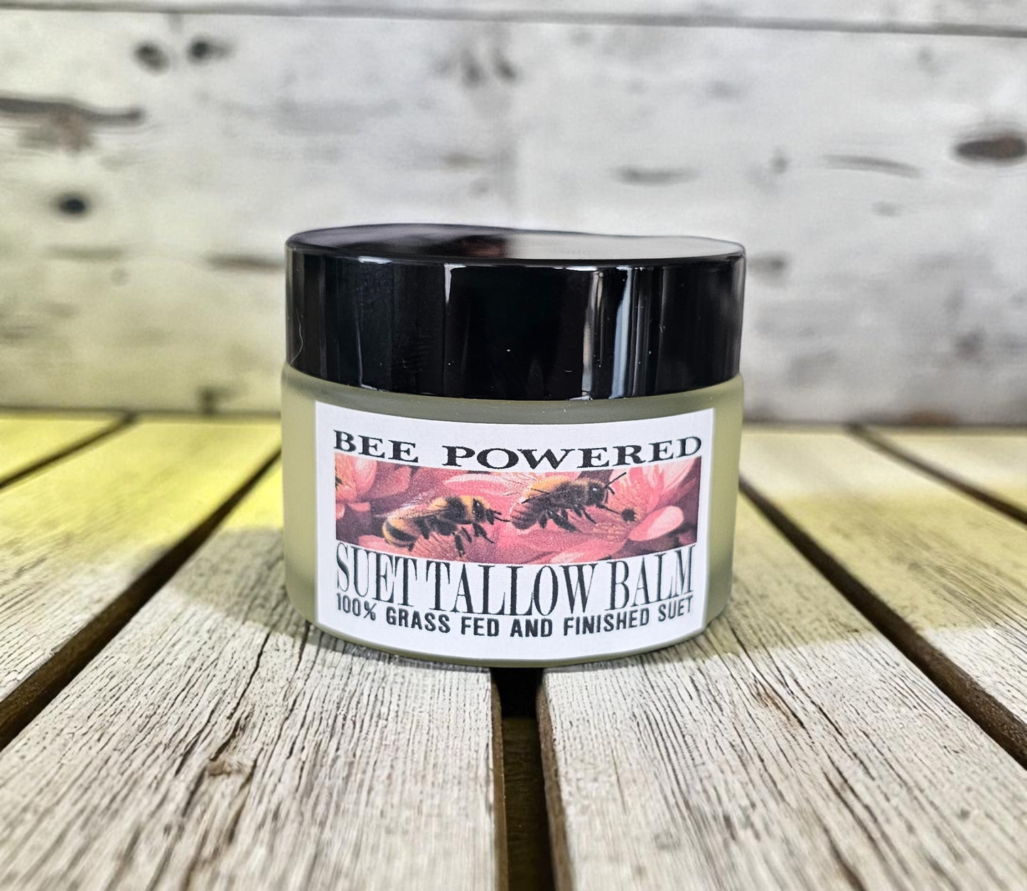 Bee Powdered Suet Tallow Facial Balm (2oz frosted glass jar)