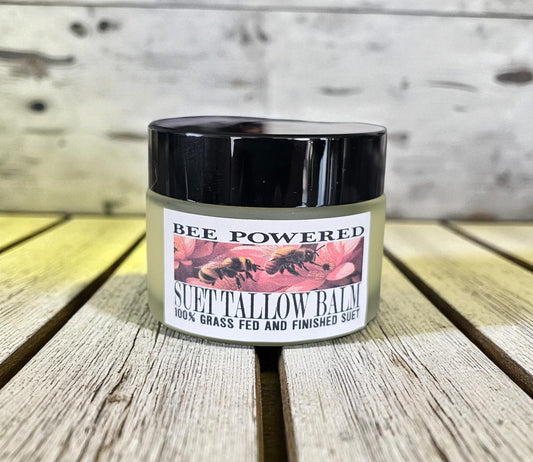 Bee Powdered Suet Tallow Facial Balm (2oz frosted glass jar)