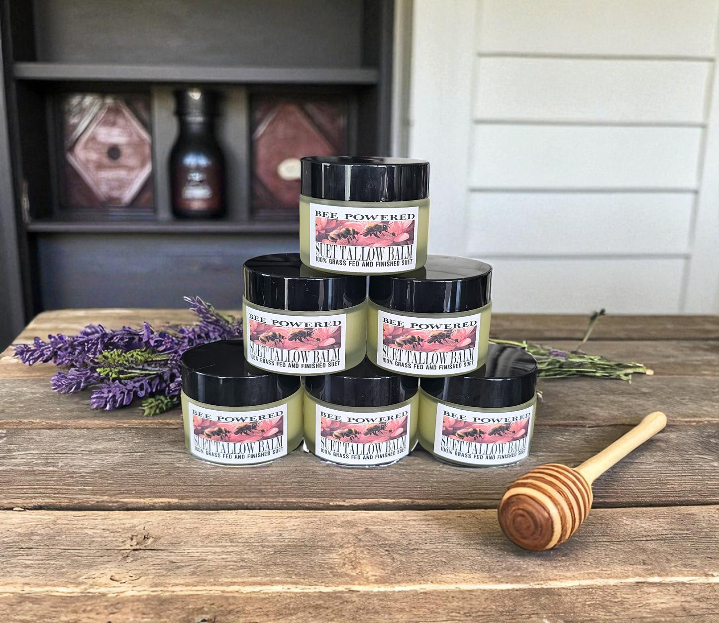 Bee Powdered Suet Tallow Facial Balm (2oz frosted glass jar)