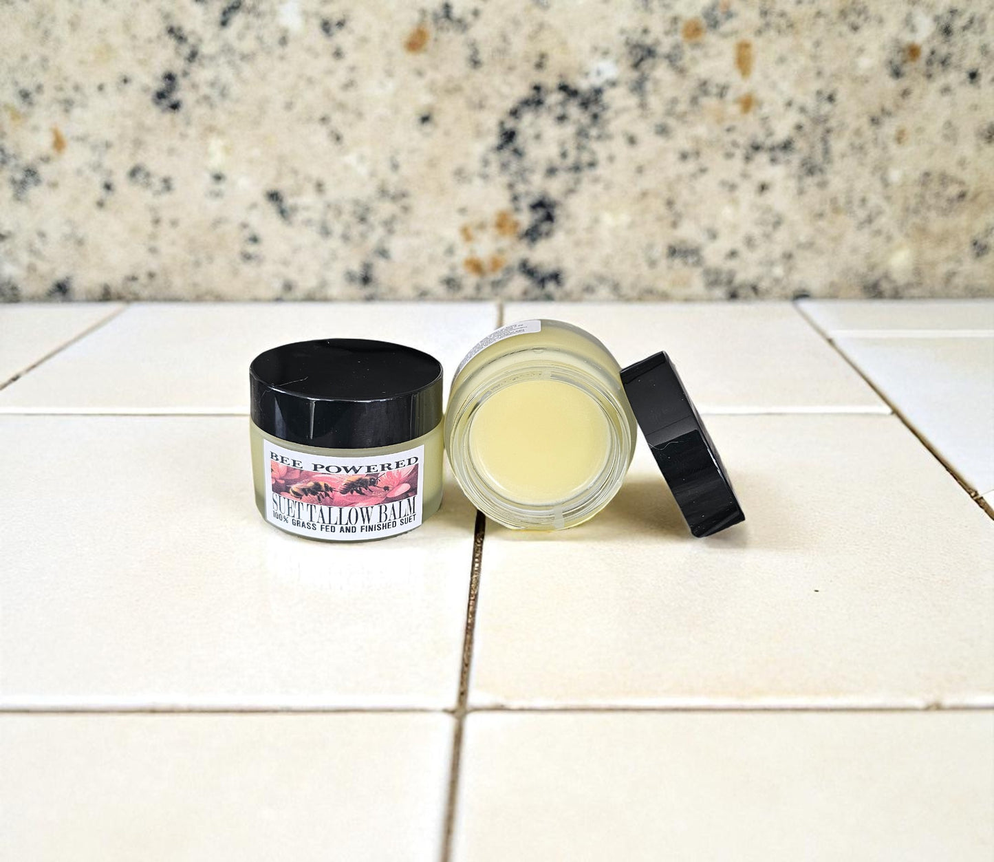 Bee Powdered Suet Tallow Facial Balm (2oz frosted glass jar)