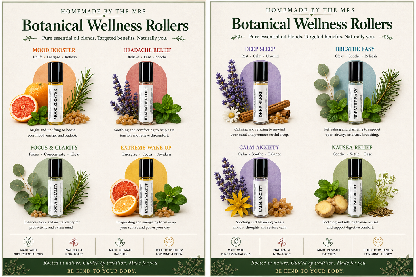 Botanical Wellness Rollers (Breathe Easy) 10ml Amber Roller Applicator