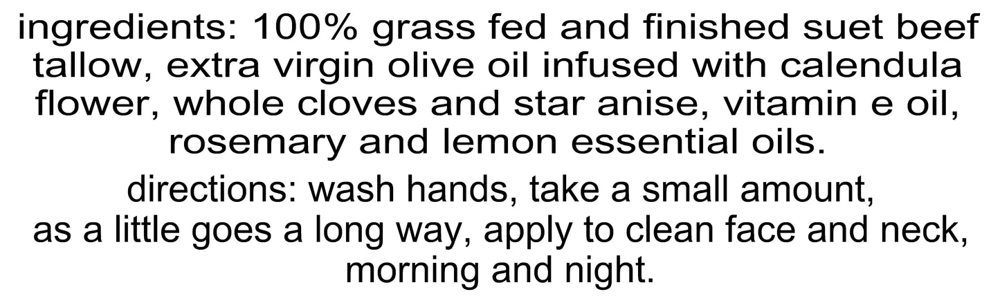 Calendula Clove and Star Anise Facial Suet Tallow Balm (2oz Frosted Glass Jar)