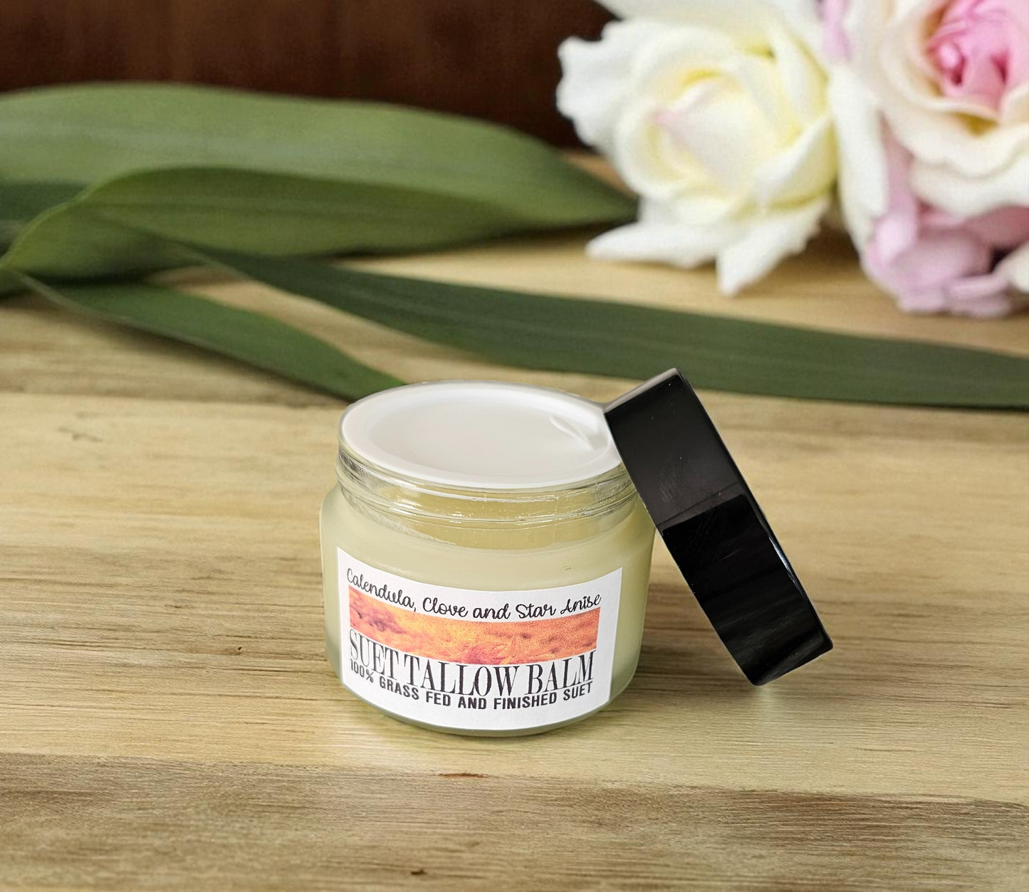 Calendula Clove and Star Anise Facial Suet Tallow Balm (2oz Frosted Glass Jar)