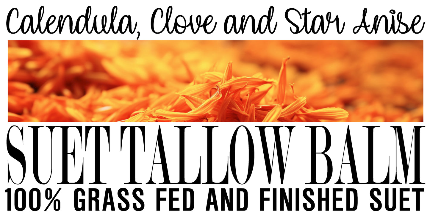 Calendula Clove and Star Anise Facial Suet Tallow Balm (2oz Frosted Glass Jar)