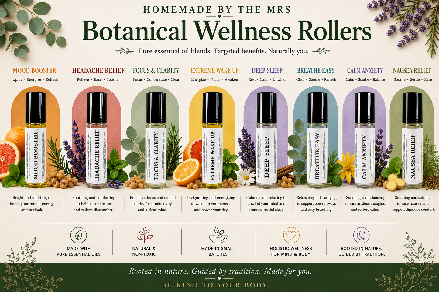 Botanical Wellness Rollers (Nausea Relief) 10ml Amber Roller Applicator