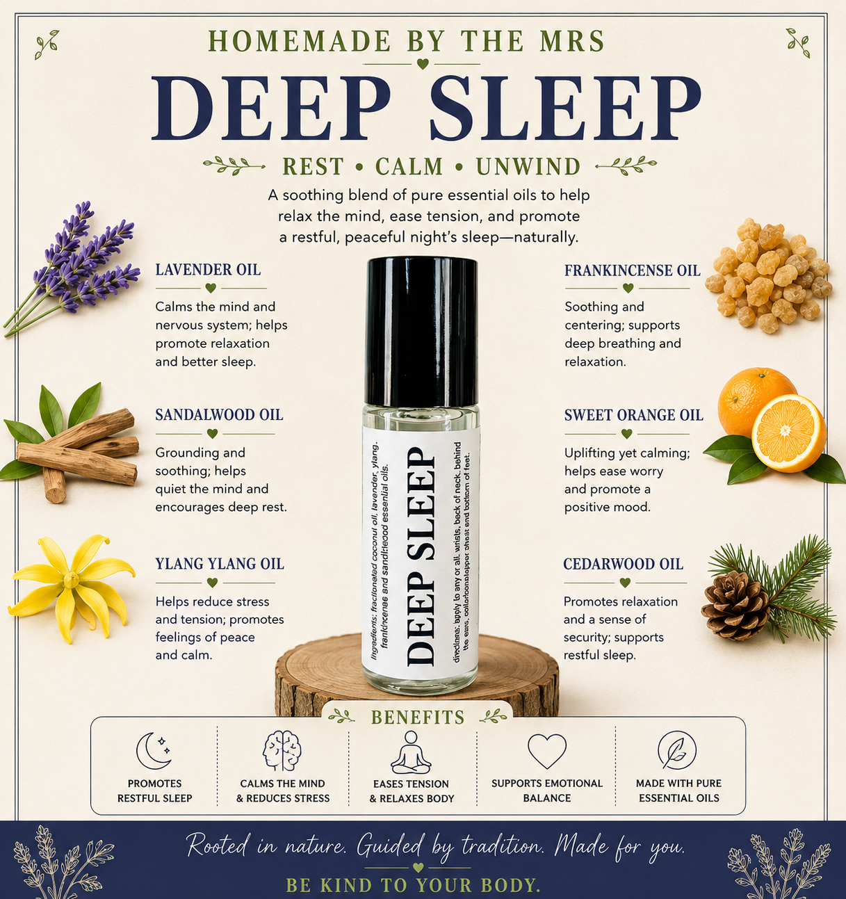 Botanical Wellness Rollers (Deep Sleep) 10ml Amber Roller Applicator