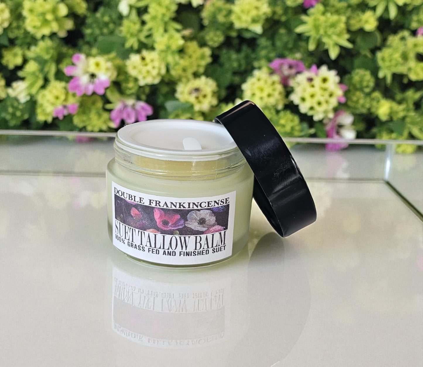 Double Frankincense Suet Tallow Facial Balm (2oz Frosted Glass Jar)