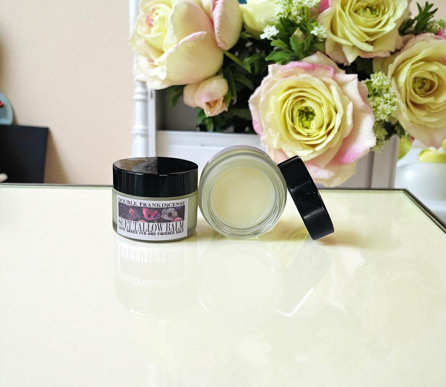 Double Frankincense Suet Tallow Facial Balm (2oz Frosted Glass Jar)