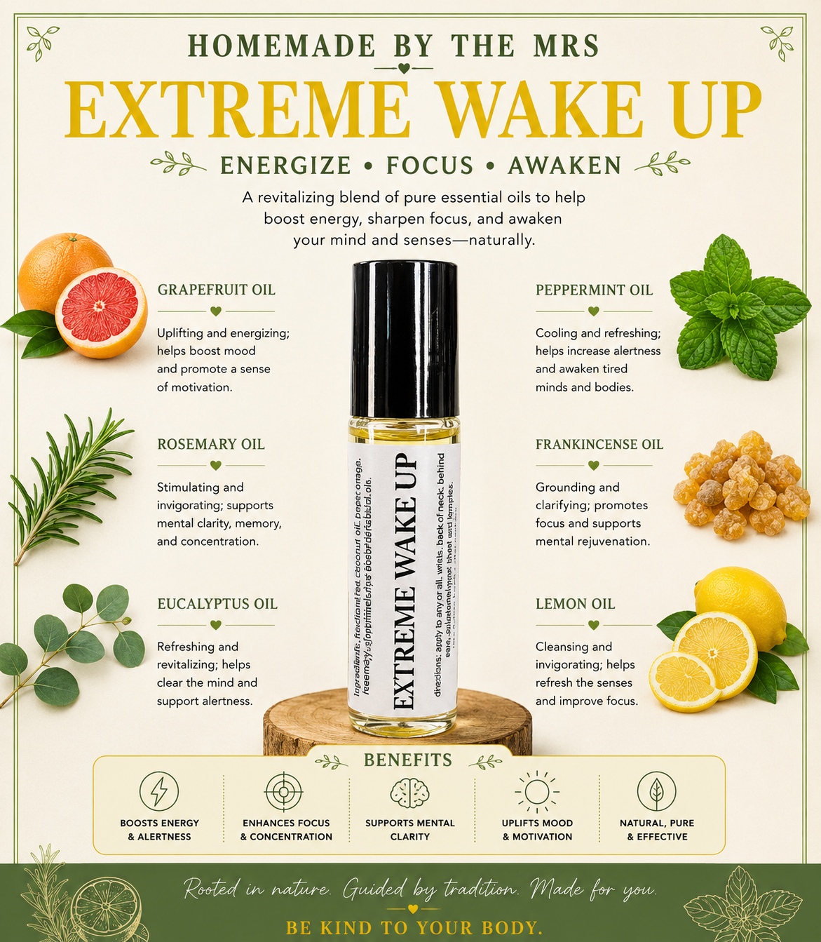Botanical Wellness Rollers (Extreme Wake Up) 10ml Amber Roller Applicator