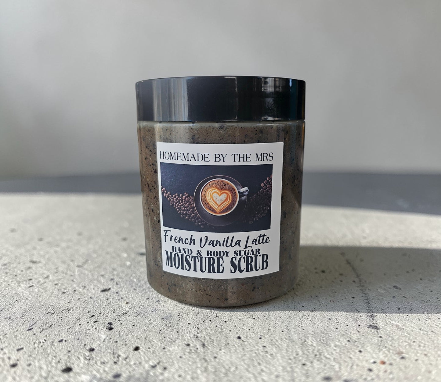 Moisture Sugar Scrub Hand and Body (French Vanilla Latte) 8oz clear jar