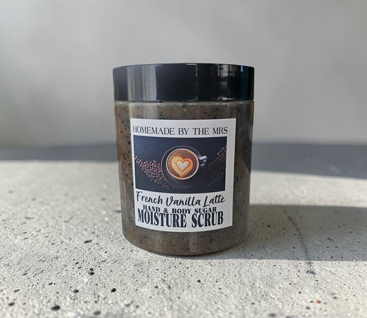 Moisture Sugar Scrub Hand and Body (French Vanilla Latte) 8oz clear jar