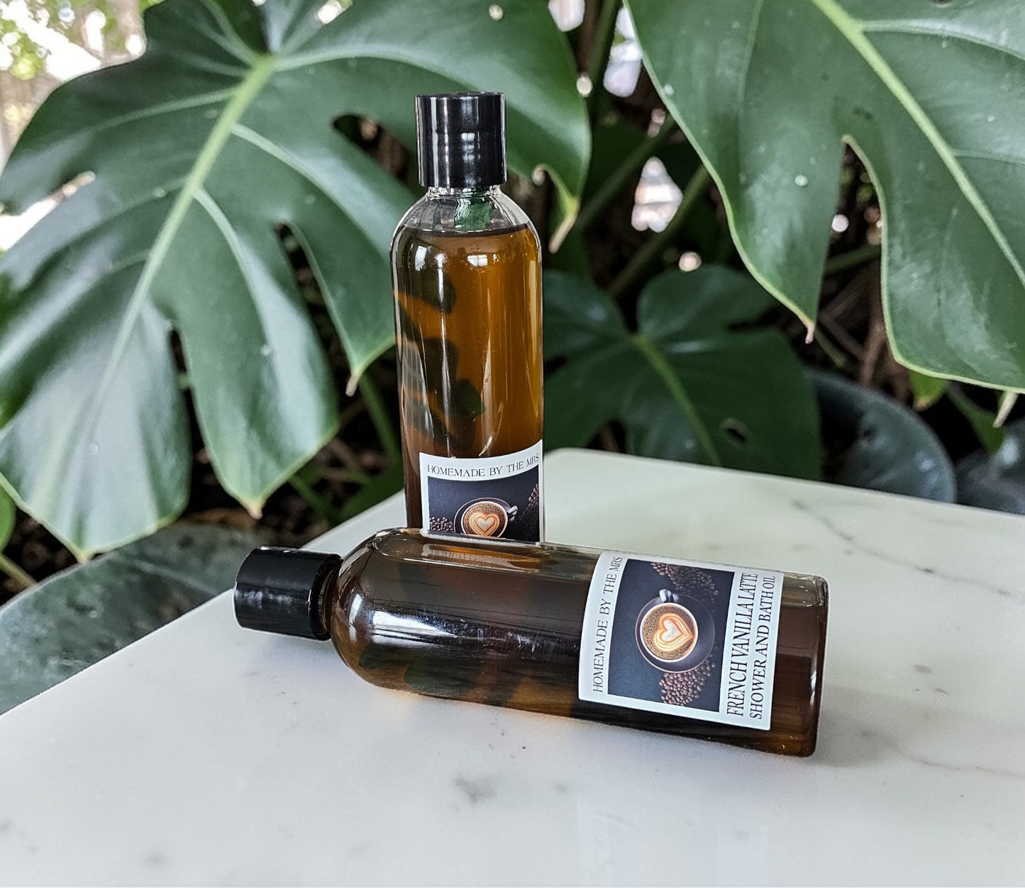 Shower and Bath Oil Moisturizer (French Vanilla Latte) 8oz Clear Squeeze Bottle