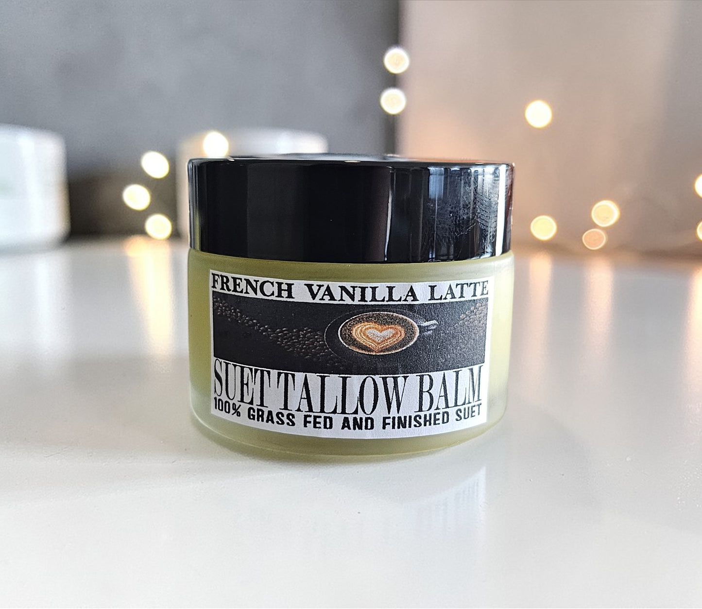 Facial Suet Tallow Balm (French Vanilla Latte) 2oz frosted glass jar