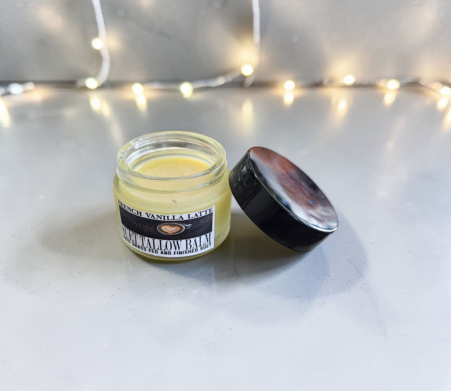 Facial Suet Tallow Balm (French Vanilla Latte) 2oz frosted glass jar