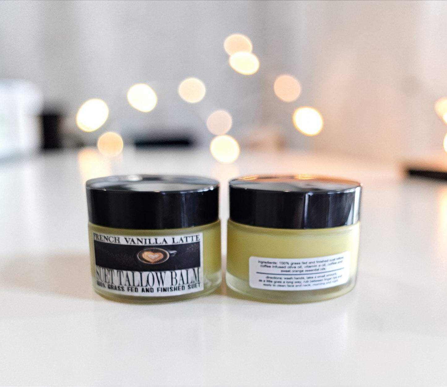 Facial Suet Tallow Balm (French Vanilla Latte) 2oz frosted glass jar