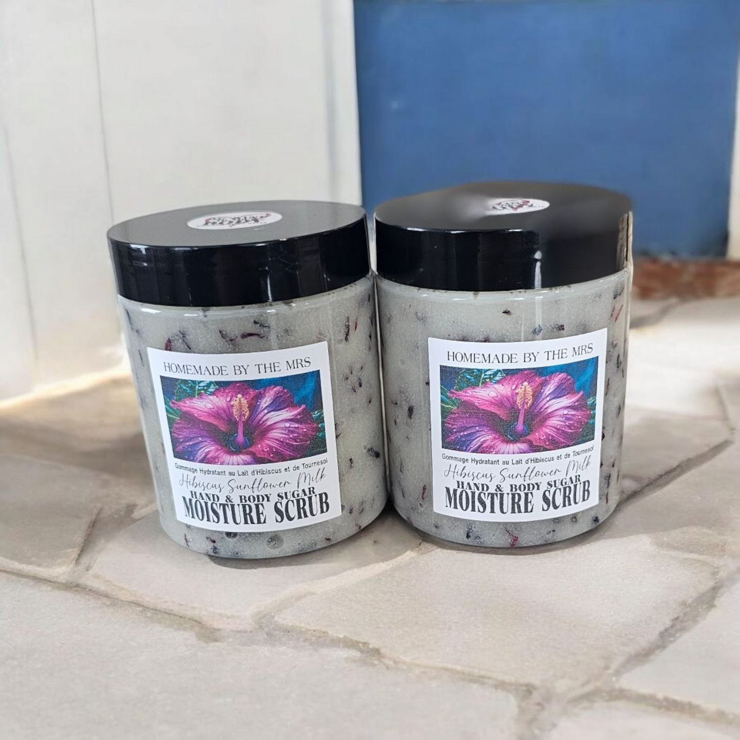 Moisture Sugar Scrub Hand and Body (Hibiscus Sunflower Milk) 8oz Clear Jar