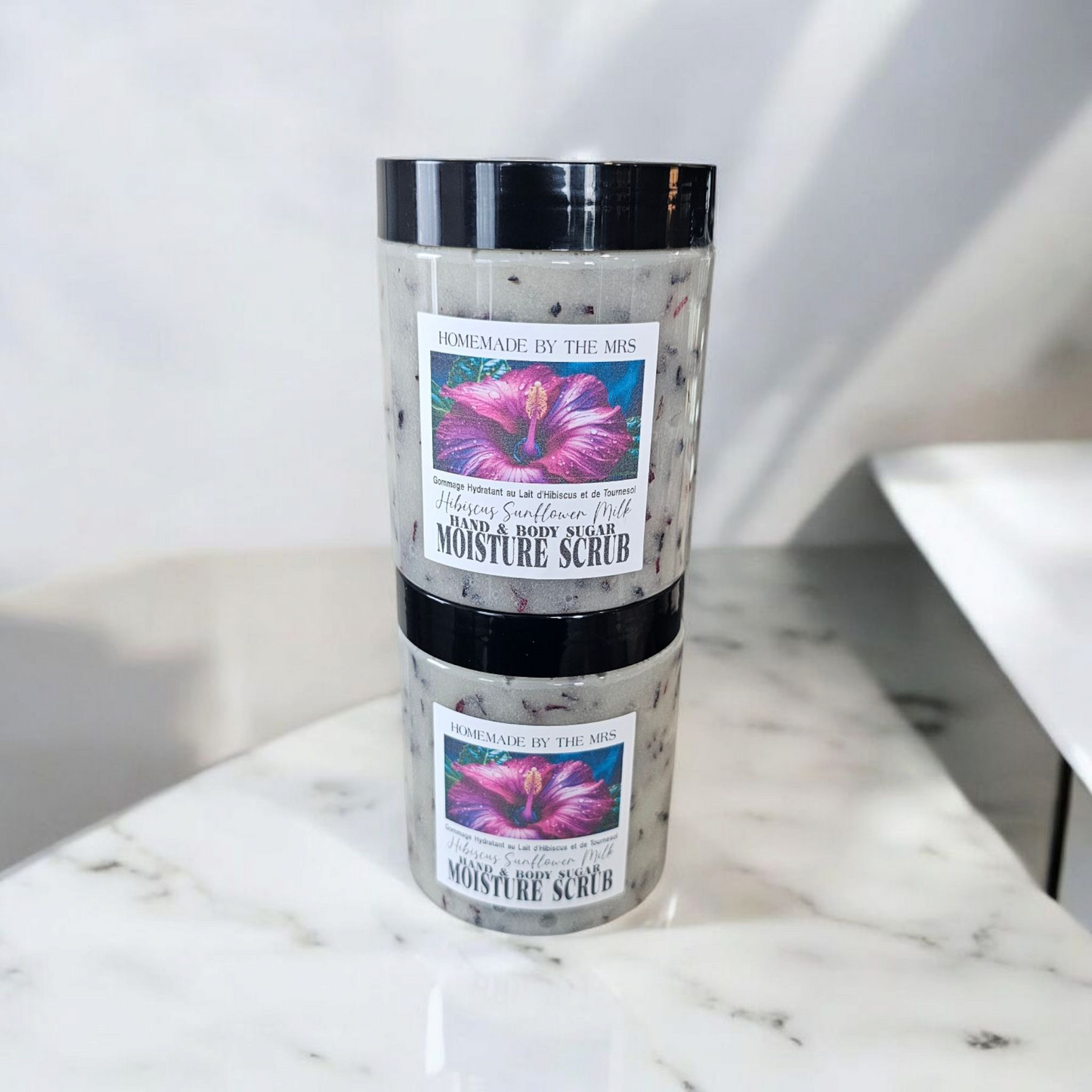 Moisture Sugar Scrub Hand and Body (Hibiscus Sunflower Milk) 8oz Clear Jar