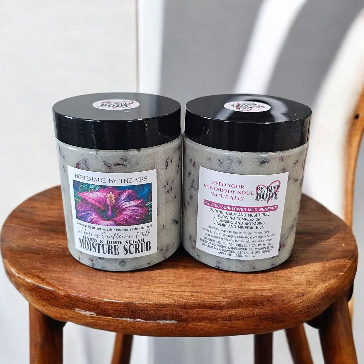 Moisture Sugar Scrub Hand and Body (Hibiscus Sunflower Milk) 8oz Clear Jar