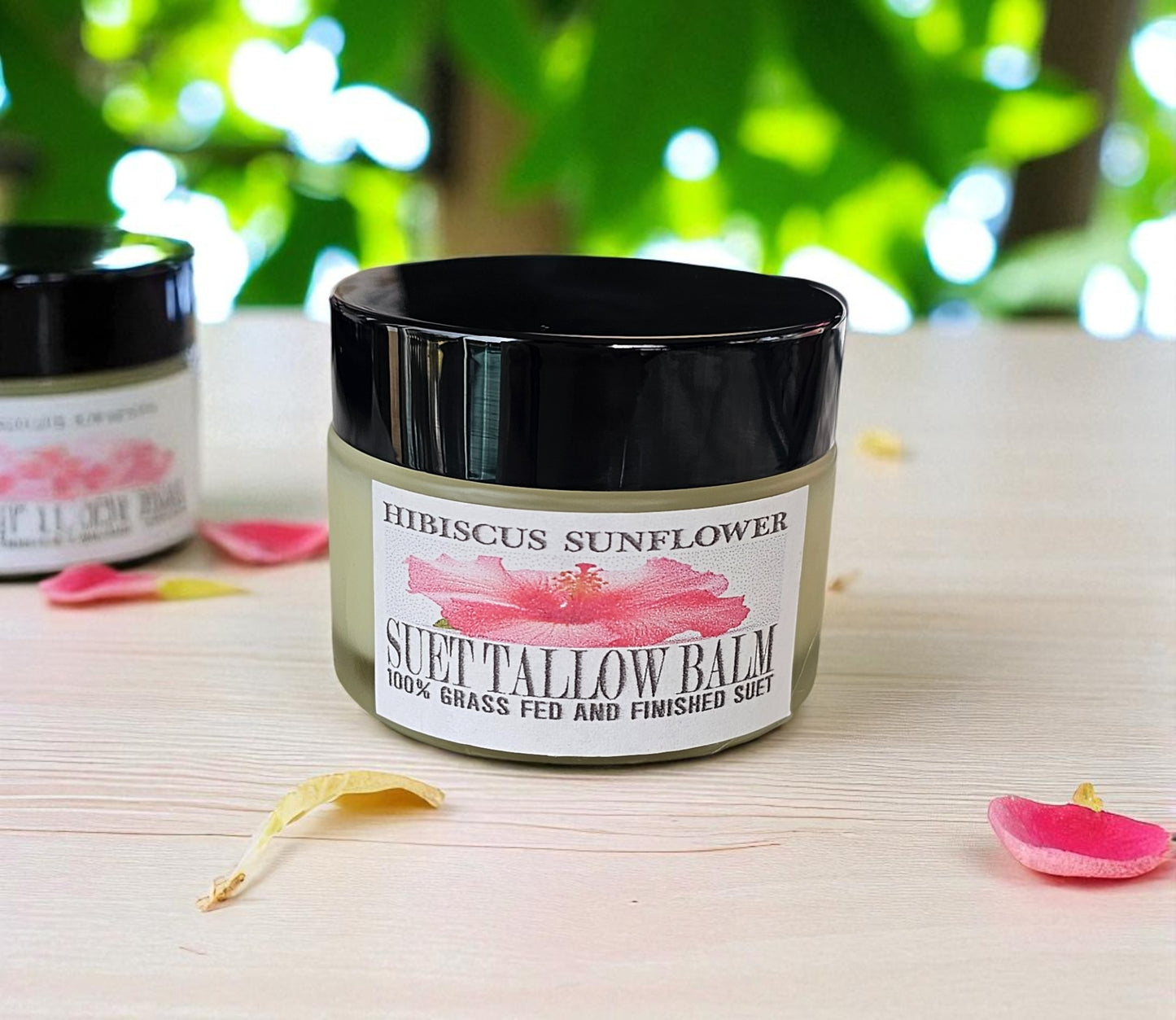 Hibiscus Sunflower Oil Suet Tallow (2oz Frosted Glass Jar)