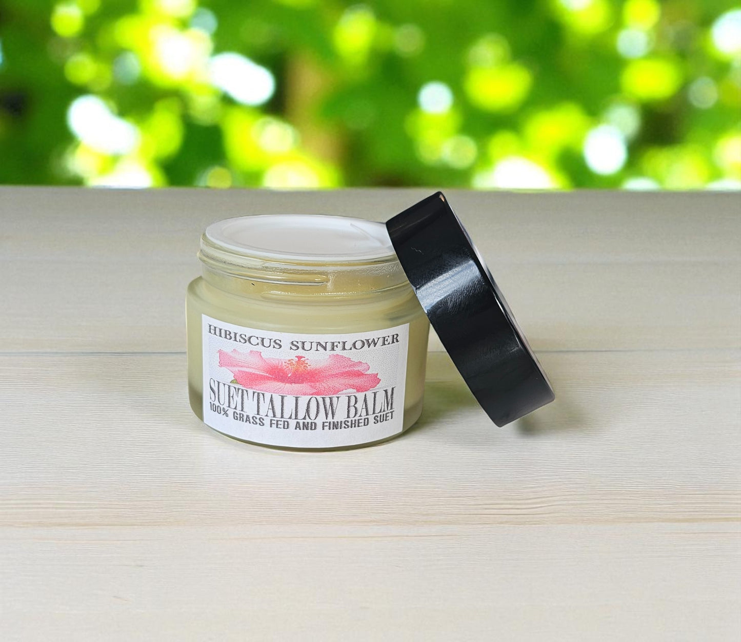 Hibiscus Sunflower Oil Suet Tallow (2oz Frosted Glass Jar)
